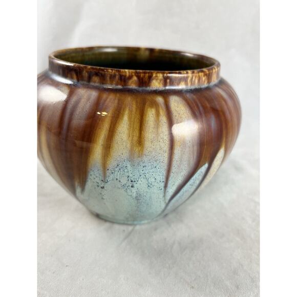 Belgium Art Pottery Blue Drip Glaze Bulbous 4.75" Vase Faiencerie Thulin Vintage - Picture 5 of 7